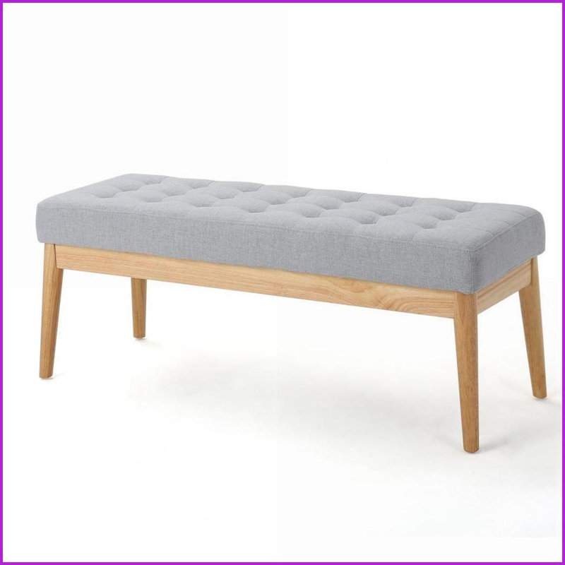 Christopher Knight Home Mid-Century Tufted Bench with Solid Birch Legs | Light Grey | Fabric