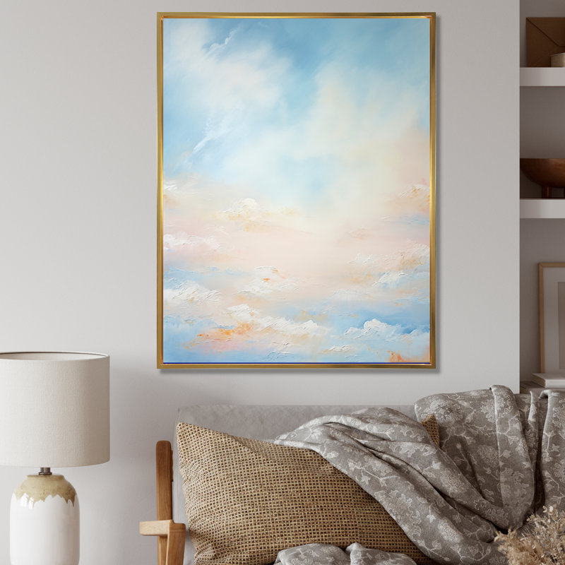 " Blue Clouds Scenery Minimalism ", 32" H x 24" W, Gold Floater Framed