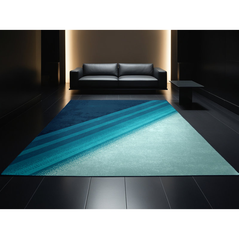Machine Washable Paublo Victoria Falls Contemporary Ombre Rug in Green – Navy Binding, 5x7