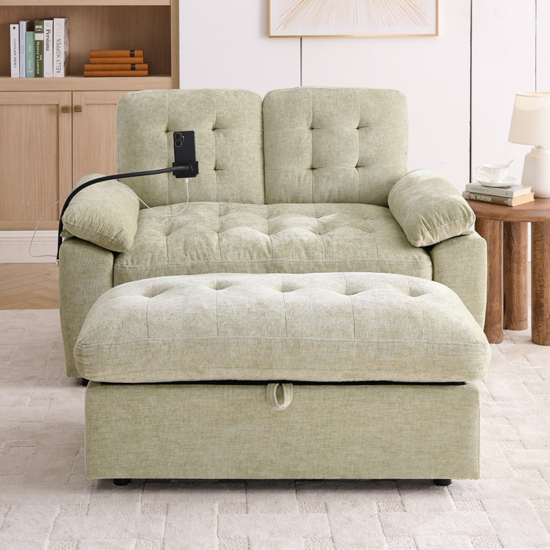 Fauteuil de loisir, fauteuil inclinable double, dossier réglable manuellement, accoudoirs rembourrés, port de charge USB latéral et support pour téléphone, avec repose-pieds de rangement assorti - brun