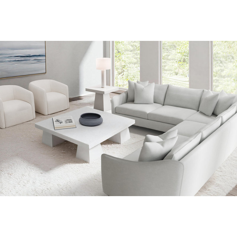 Joli Sectional, Gray Polyester, 32.5" H x 137.5" W x 107.5" D, Dark Brown Wood