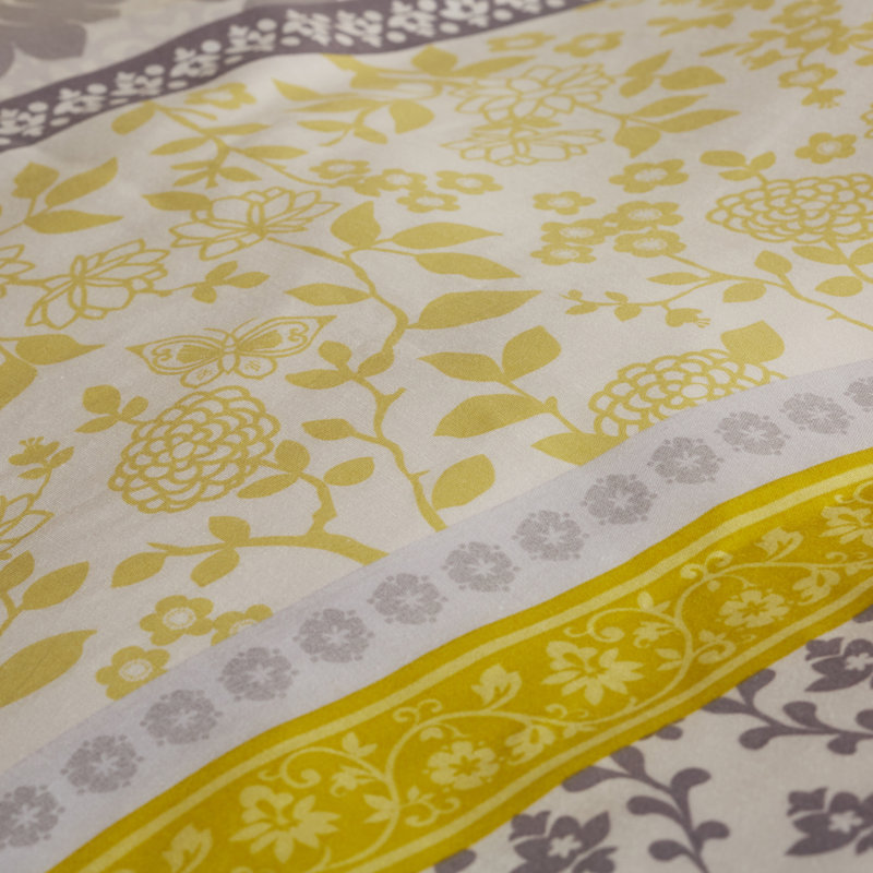 Oriental Birds Duvet Cover Set, Yellow/Green/Grey, Single Duvet Cover + 1 Standard Pillowcase