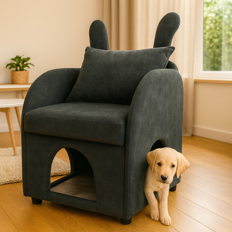 Fauteuil à oreilles Bunny-Ear avec tissu résistant aux égratignures, ouvertures cachées pour animaux à trois entrées, fauteuil à double usage