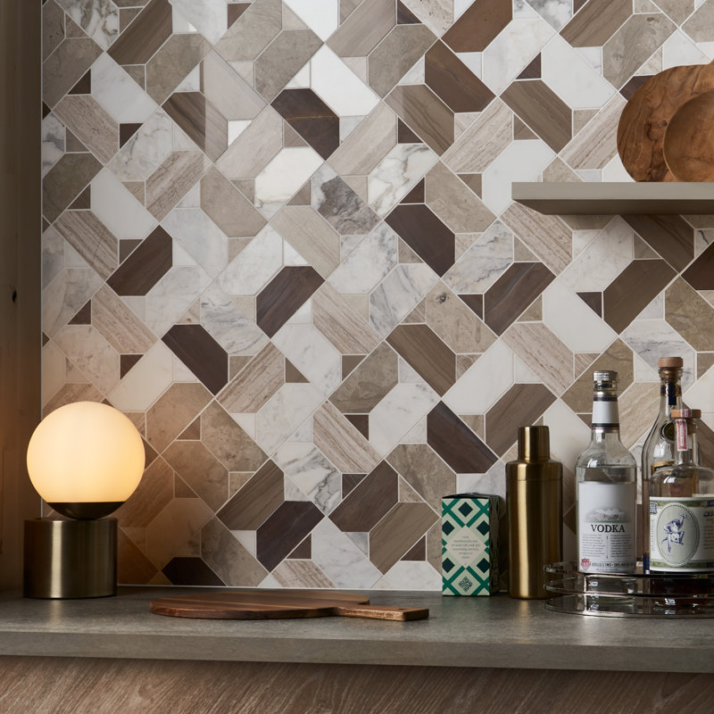 Pledge 12.83 In. X 12.83 In. Polished Marble Luxury Mosaic Floor And Wall Tile (1.14 Sq. Ft. / Each), Russet Brown