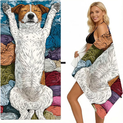 Dog Microfiber Oversized Lightweight Beach Towel XL Extra Large Animal Thin Sand Towels Travel Swim Pool Yoga Gym Camping for Adults Women Men Beach Essentials Accessories Vacation Gift, 32 x 63 in