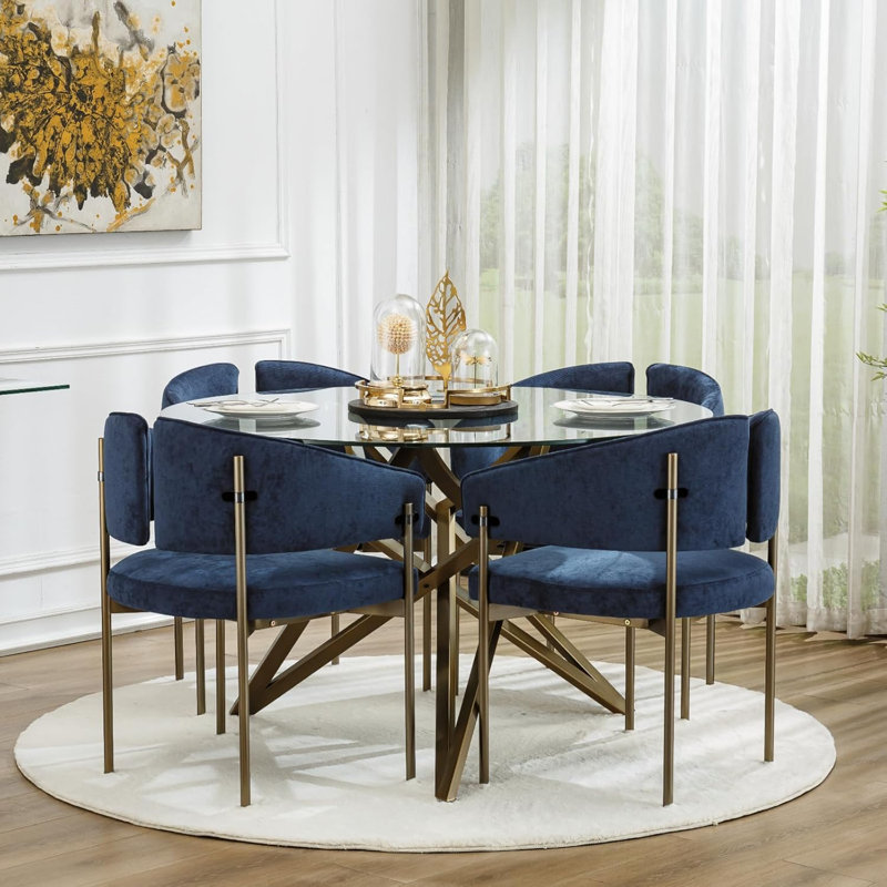 47 Inch Round Dining Table With Clear Glass Top And Polished Cross Base, Brown