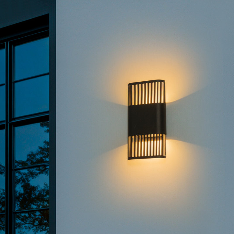 11.8'' H Black Integrated LED Outdoor Wall Sconce with Up/Down Slatted Light, IP54