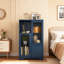 Armoire de rangement multifonctionnelle en MDF massif - 2 portes en verre incassables, tablettes réglables, conception sans poignée (pour le salon / bureau / chambre à coucher) ， Bleu-1867042770