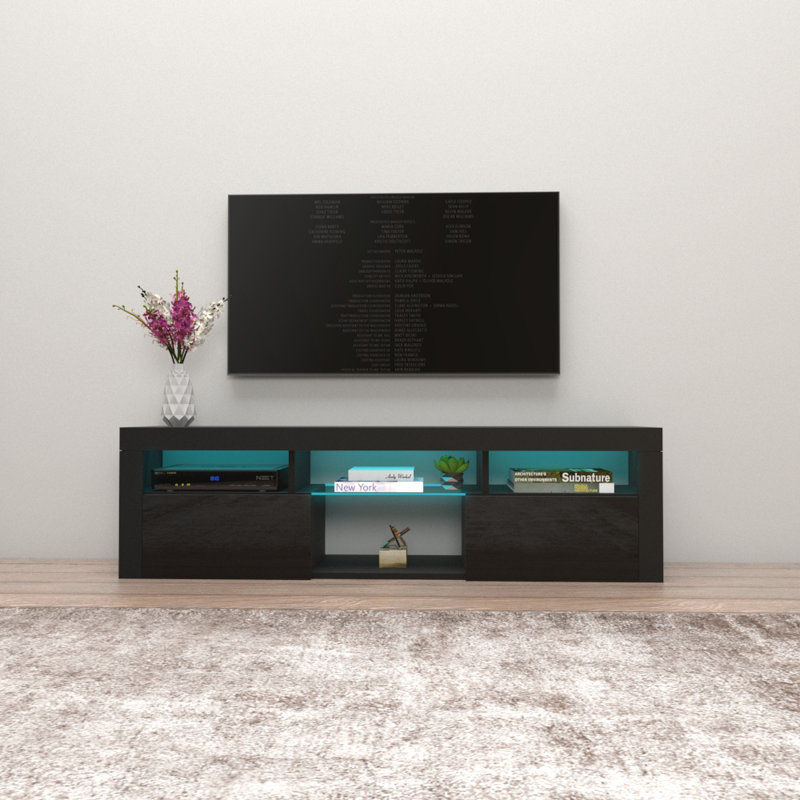 Sabacky Modern TV Stand for TVs up to 70", Black, 17.7"H x 63"W x 13.8"D