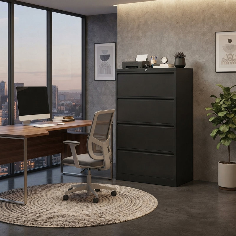 35.4'' W x 52.3'' H 4-Drawer Heavy Duty Steel Lateral File Cabinet, Vertical Filing Cabinet with Interlock Anti-Tip System & Ball-Bearing Slides for Letter, Legal, and A4 Documents