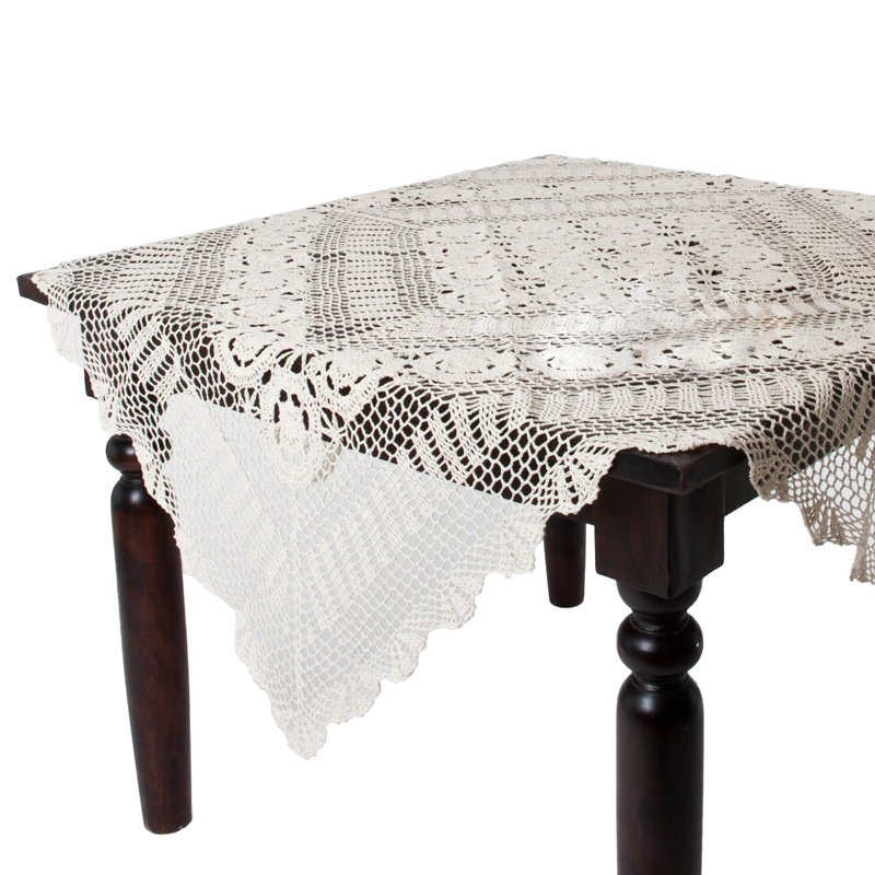 Nappe en coton faite à la main en dentelle Medallion, Beige, 45 po carré