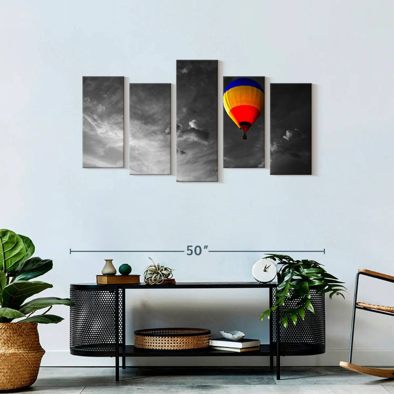 Montgolfière sur toile, ensemble de 5 pièces, H 49 po x l 24 po x P 1,25 po