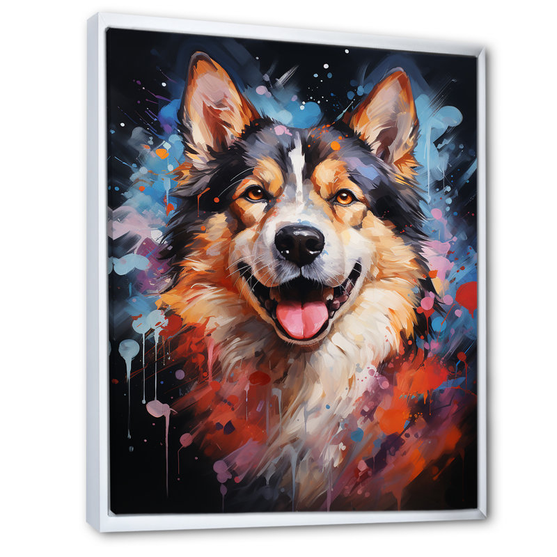 Chien Akita Aurora IV sur toile, H 44 po x l 34 po x P 1,5 po, Cadre flottant blanc