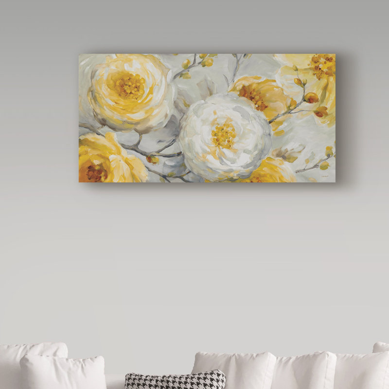 "Sunshine Roses Gray" par Lisa Audit, reproduction d'art sur toile tendue, H 10 po x l 19 po x P 2 po