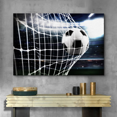 Filet de soccer noir foncé Stade Sports et remise en forme photographie d'athlètes, décoration murale pour chambre de garçon