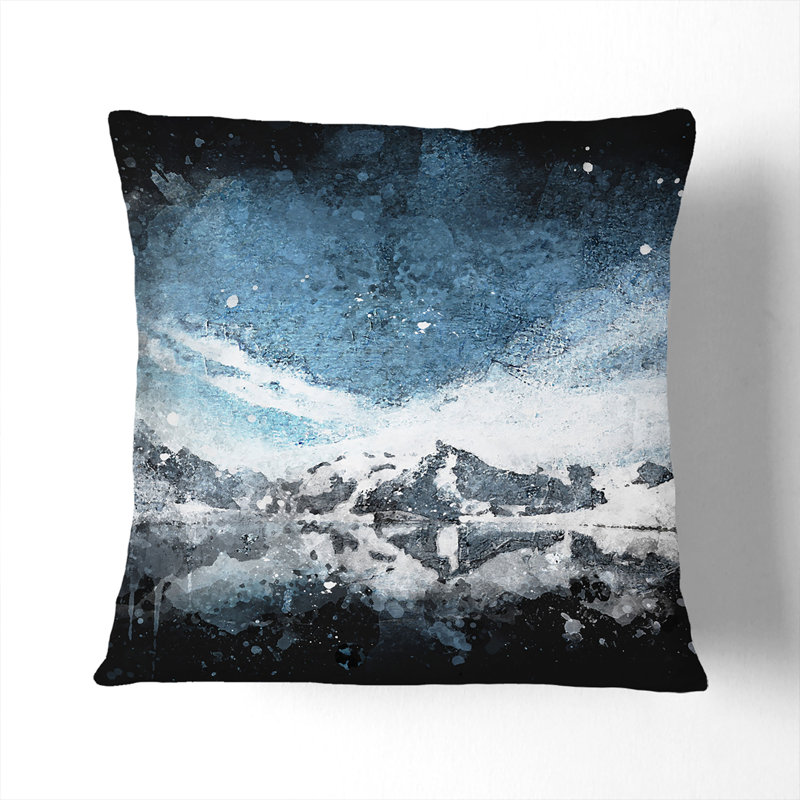 Winter Mountain Reflection Cushion with Filling, 40cm H x 40cm W x 15cm D, White