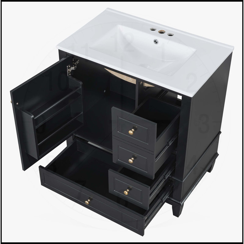 Meuble-lavabo autoportant de 30 pouces avec lavabo, porte à fermeture en douceur et rangement spacieux, idéal pour les salles de bain modernes et élégantes.