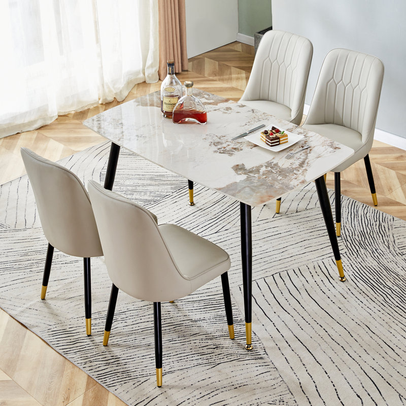 5-Piece Rectangular Dining Set 50" L x 28" W, Brown/Beige, Grey