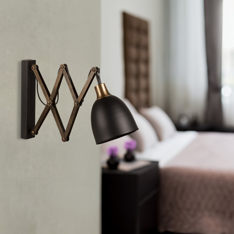 Modern Industrial Wall Lamp, Adjustable Depth, Black & Vintage Finish, 11.8 x (13.8 - 24.4) inches | Metal Body, E27 Socket (Max 40W), IP20 | Perfect for Hotels, Novelty Decor & Contemporary Spaces
