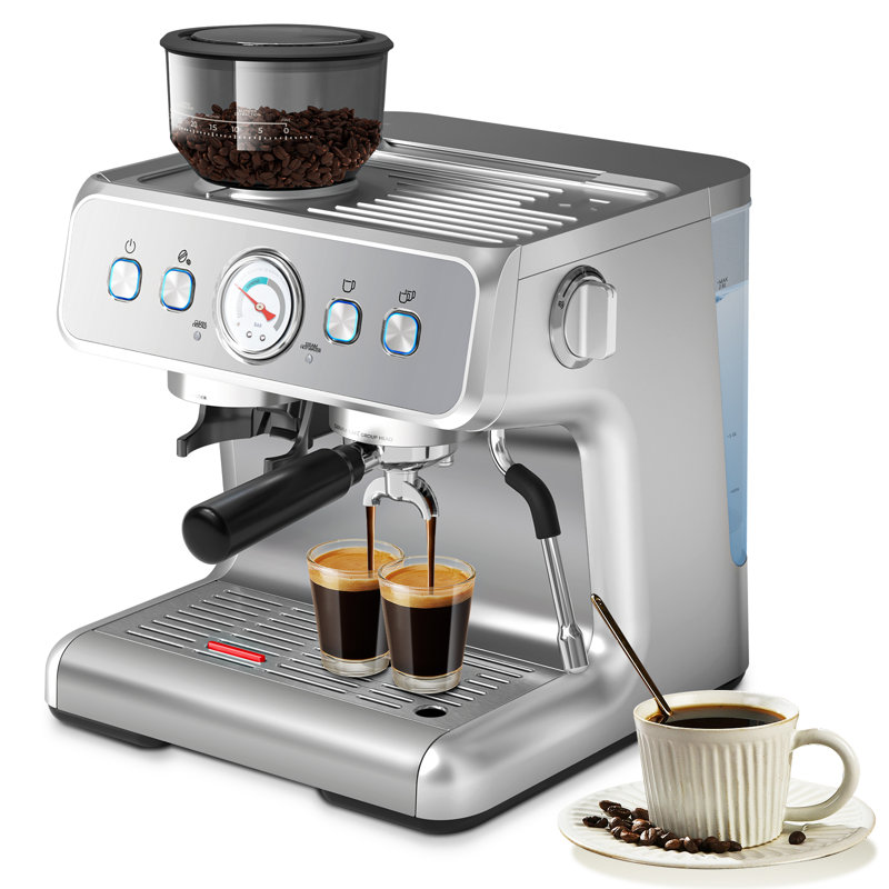 20 Bar Espresso Machine with Grinder & Milk Frother, 75 Oz Stainless Steel Water Tank - Perfect for Cappuccino & Latte
