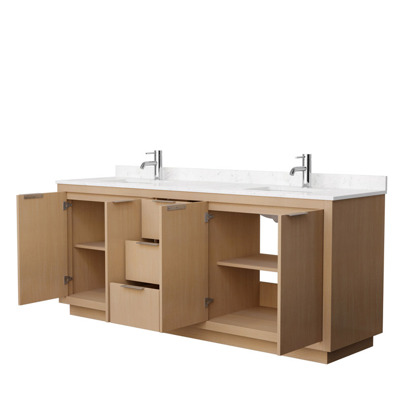 Ensemble de meuble-lavabo double 80 po Maroni, Marbre de culture de Carrare, Nickel brossé