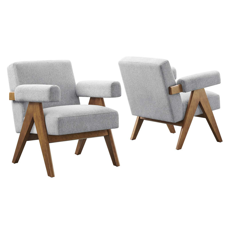 Light Gray Fabric Armchair with Manufactured Wood Frame