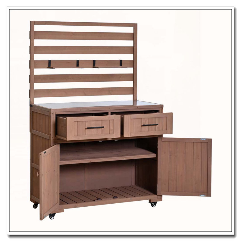 64.9'' H Large Patio Kitchen Island Solid Wood Kitchen Cart, Brown