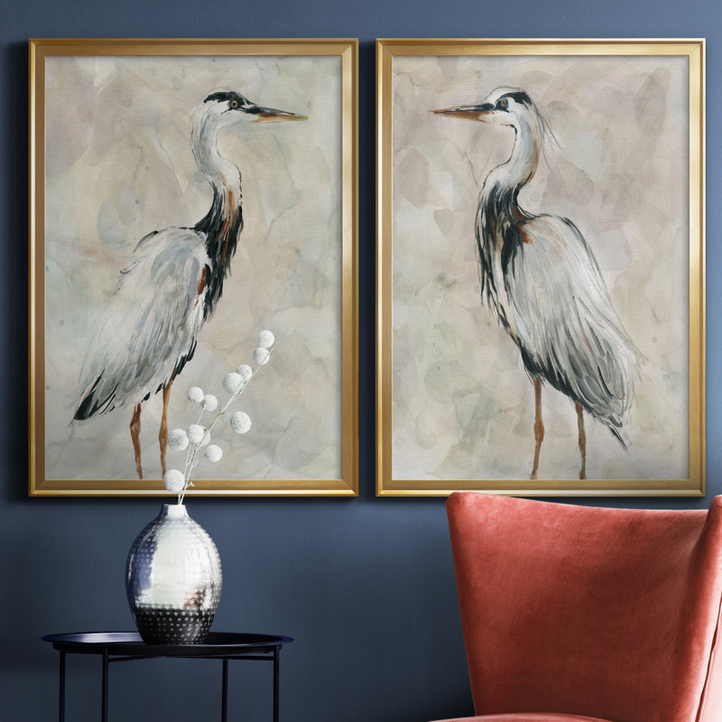 Crane at Dusk I - ensemble de 2 reproductions, Toile encadrée, H 30,5 po x l 85 po x P 1,5 po, Doré