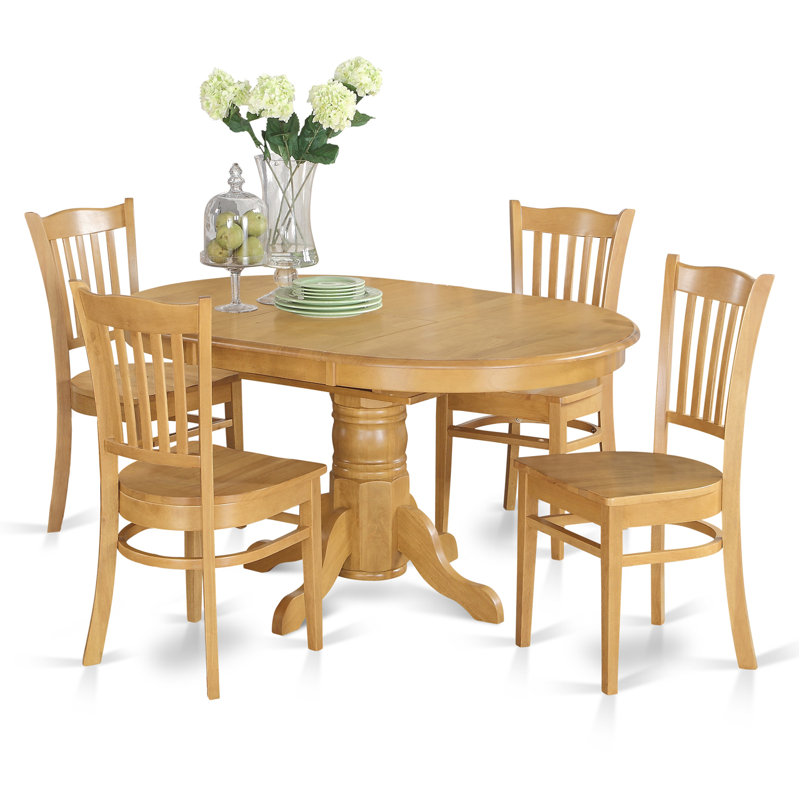 5 Piece Dining Room Table Set Includes an Oval Kitchen Table with Butterfly Leaf and 4 Dining Chairs, Oak, Natural