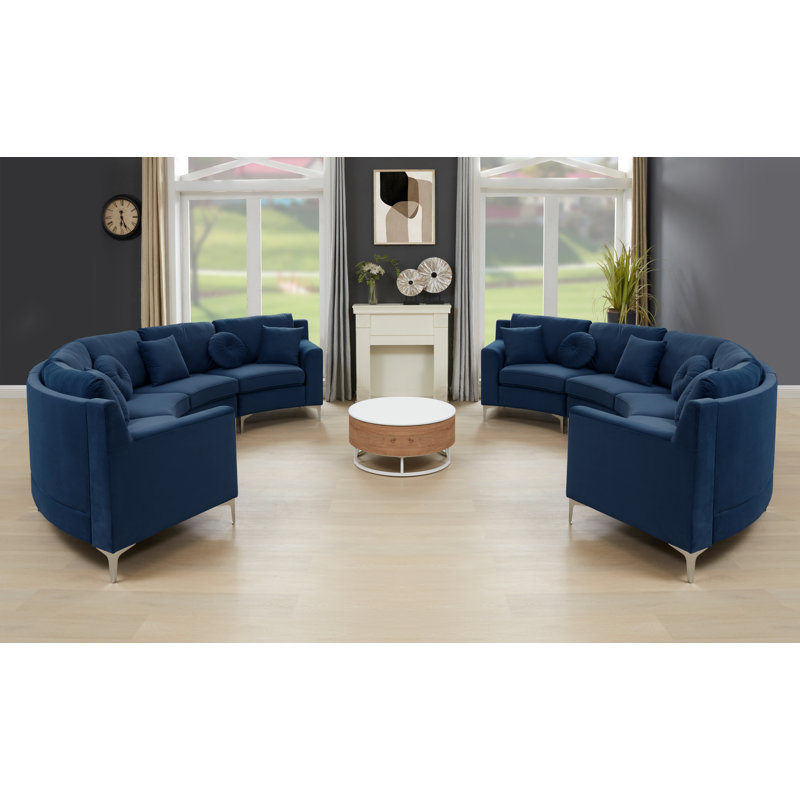 Canapé modulaire 136 po, Velours bleu