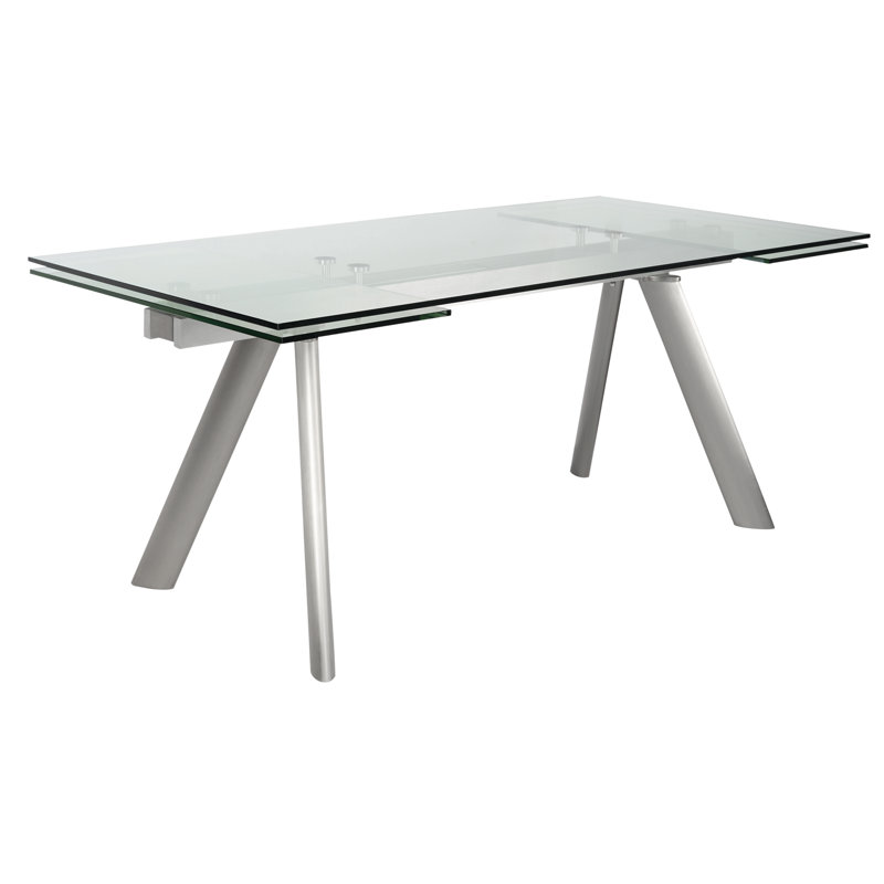 Amerson Clear Glass Top Extendable Dining Table with Metal Base