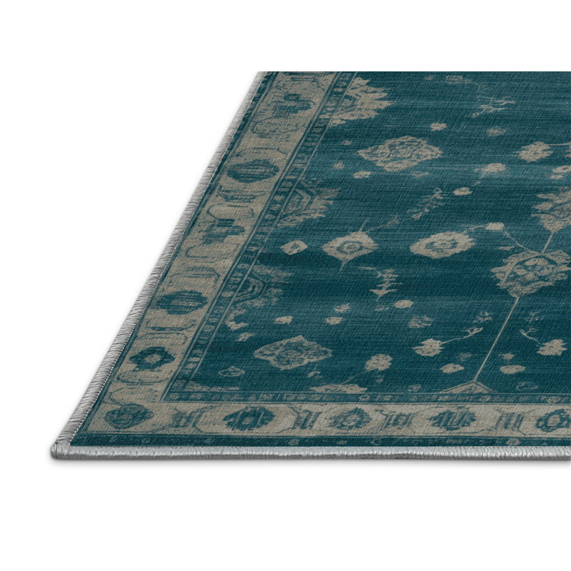 Tapis bleu lavé à la machine, Rond 3 pi