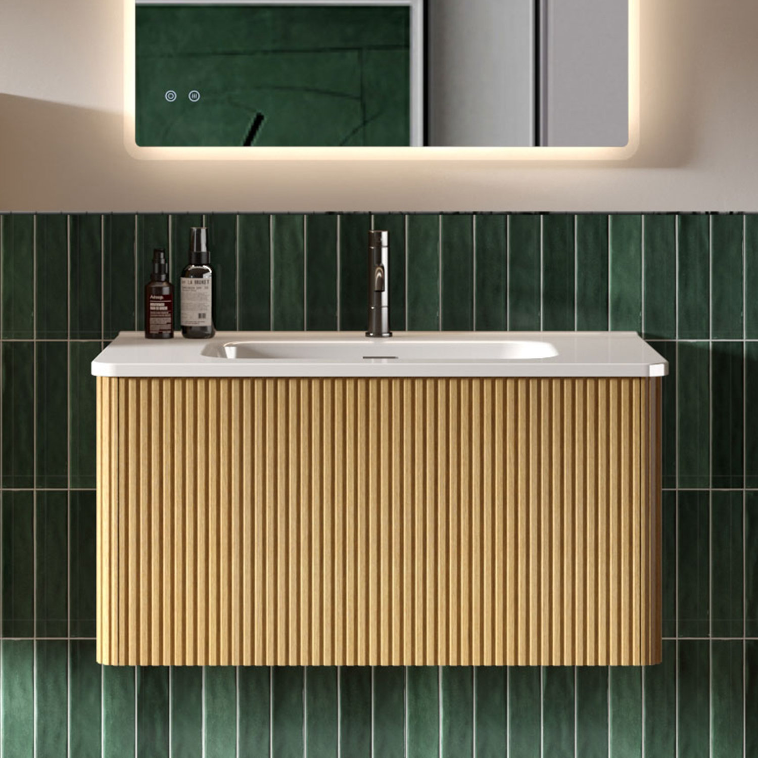 Hokku Designs 30" Wall Mounted Striped Bathroom Vanity With Ceramic