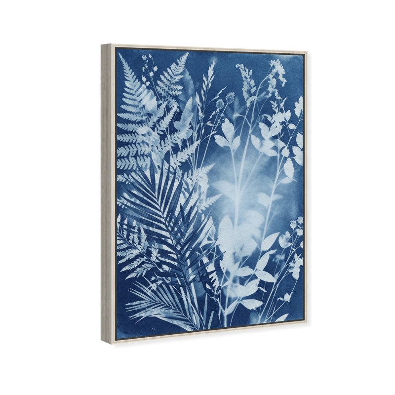 Blue Foliage II Print by Oliver Gal, 31"H x 46"W, Silver Floater Frame