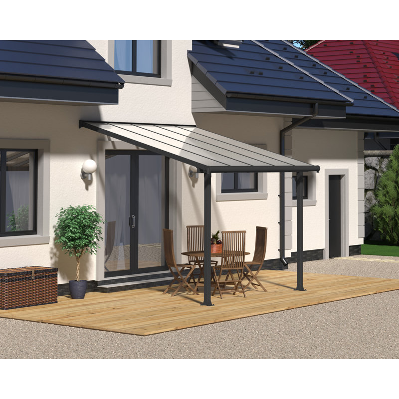Auvent de patio en polycarbonate, 10 pi x 10 pi, Gris