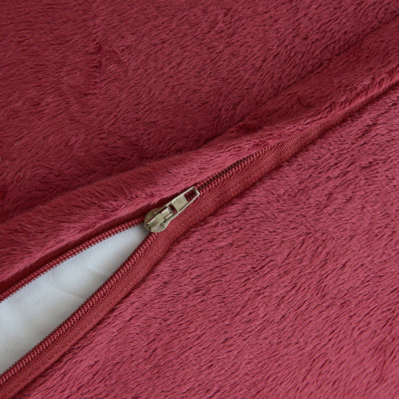 Housse de coussin carrée en fausse fourrure, Vin rouge, H 24 po x l 24 po