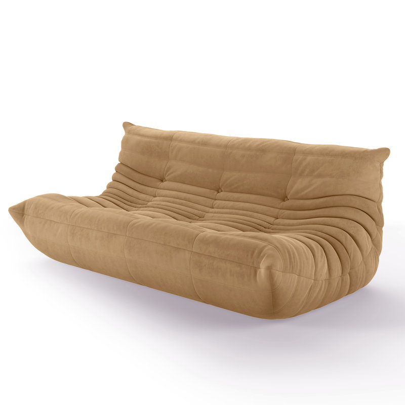 Armless 3-Seat Togo Three Seater Large Bean Bag Sofa, Coffee Brown Microfiber/Microsuede, 28" H x 69" W x 40" D