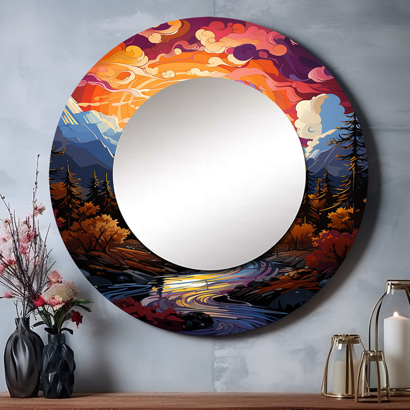 Orange hot air ballon collage II - grand miroir mural à montgolfière, miroir décoratif rond orange, 29 po x 29 po