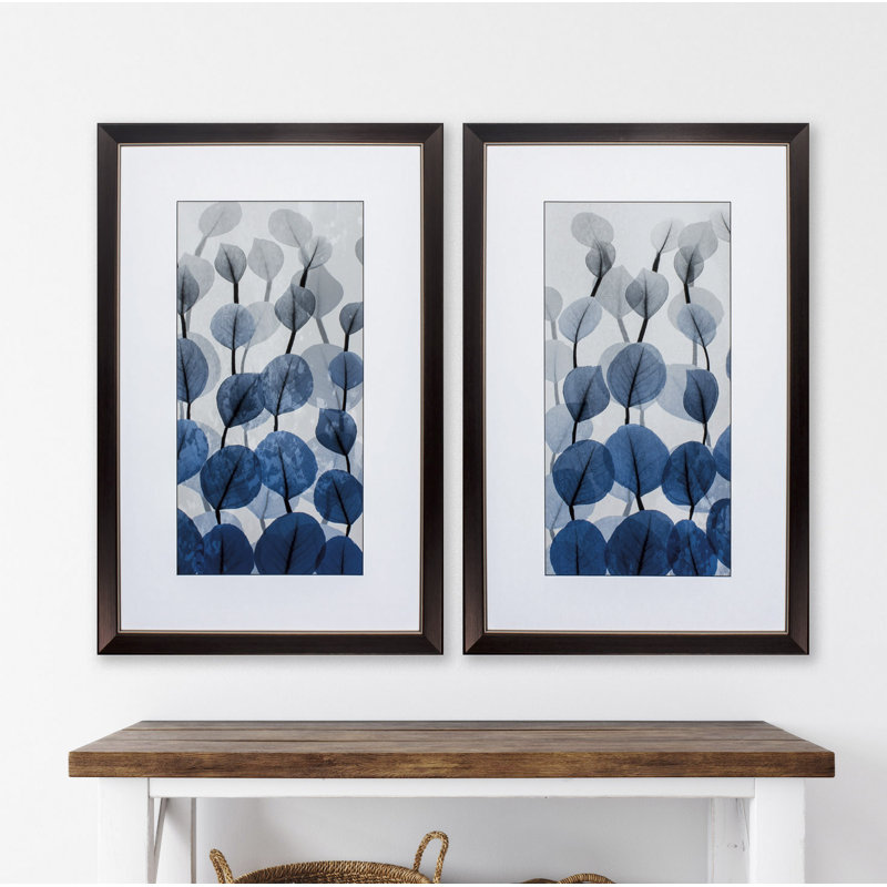 « Feuilles bleues », ensemble de 2 reproductions d’art encadrées sur papier