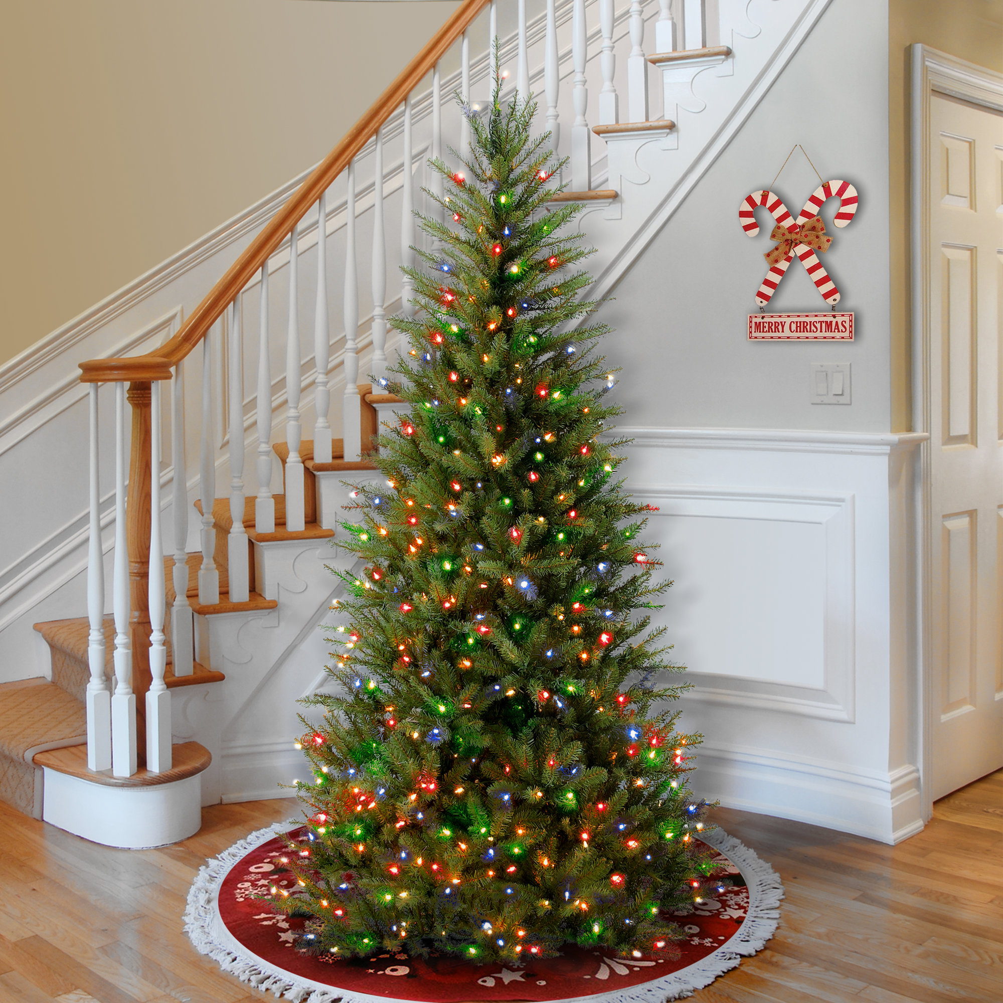 The Holiday Aisle® 6.5ft. Dunhill Fir Slim Tree with Clear Lights, 6.5', Multicolored