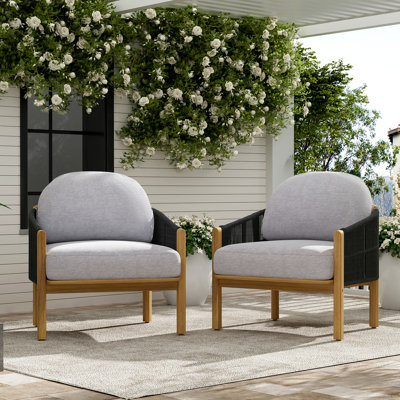 Fauteuil club d'extérieur en bois, ensemble de 2