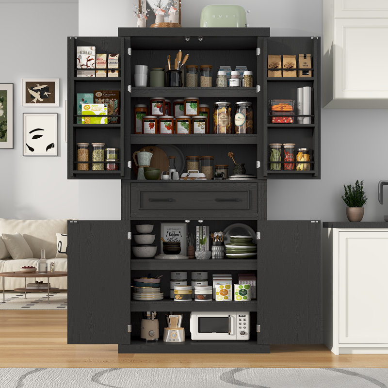 72'' Kitchen Pantry With Organizer, Black, Matte Black