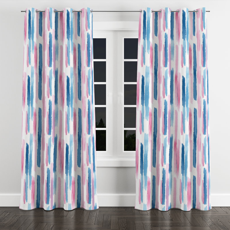 Abstract Velvet Curtains - Pink Needle Line Stripes Grommet Curtain - 1 Panel, 52" W x 108" L, Silver Grommets