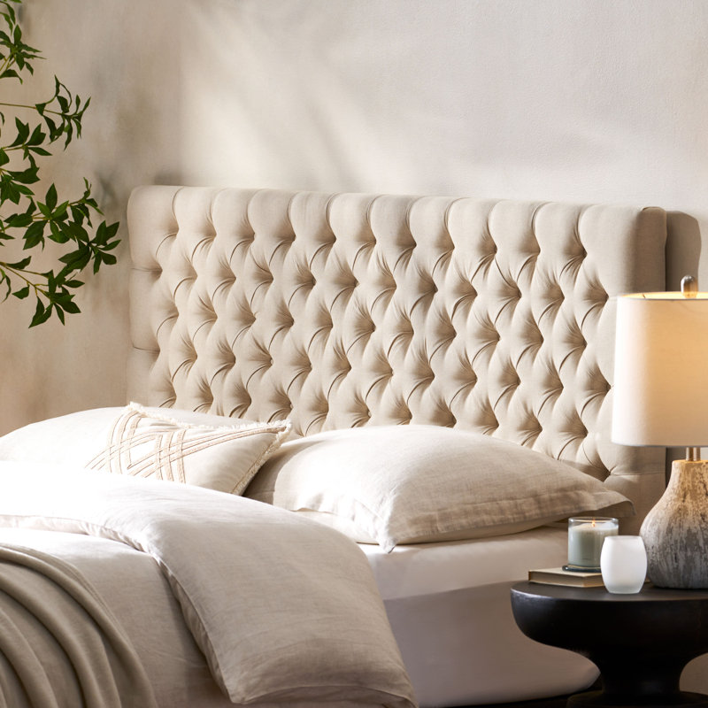 Tête de lit tapissier à panneau grand Dannett, Beige Fabric