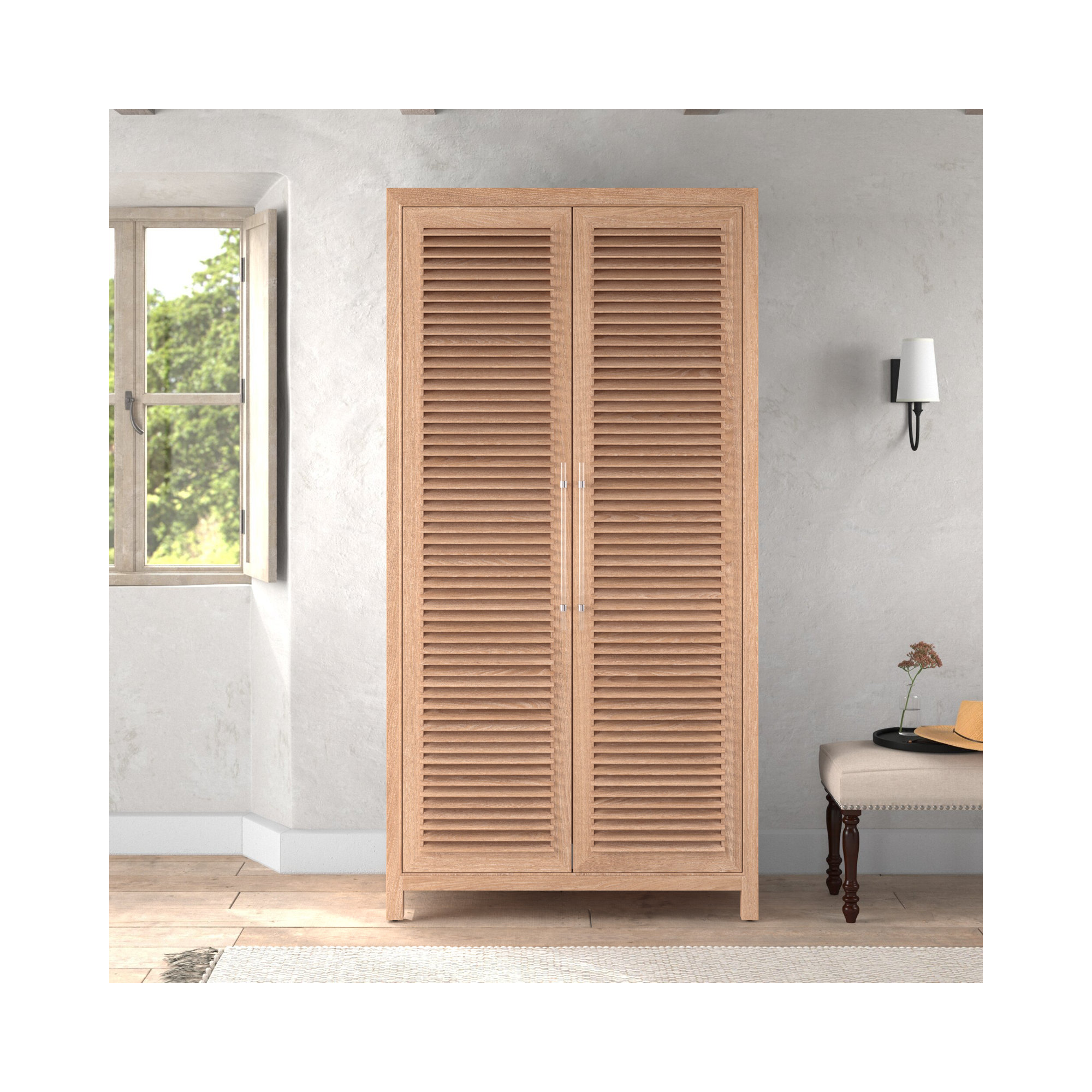 Rosalie 40" W Kiln-Dried Solid and Manufactured Wood Armoire with Adjustable Shelves 