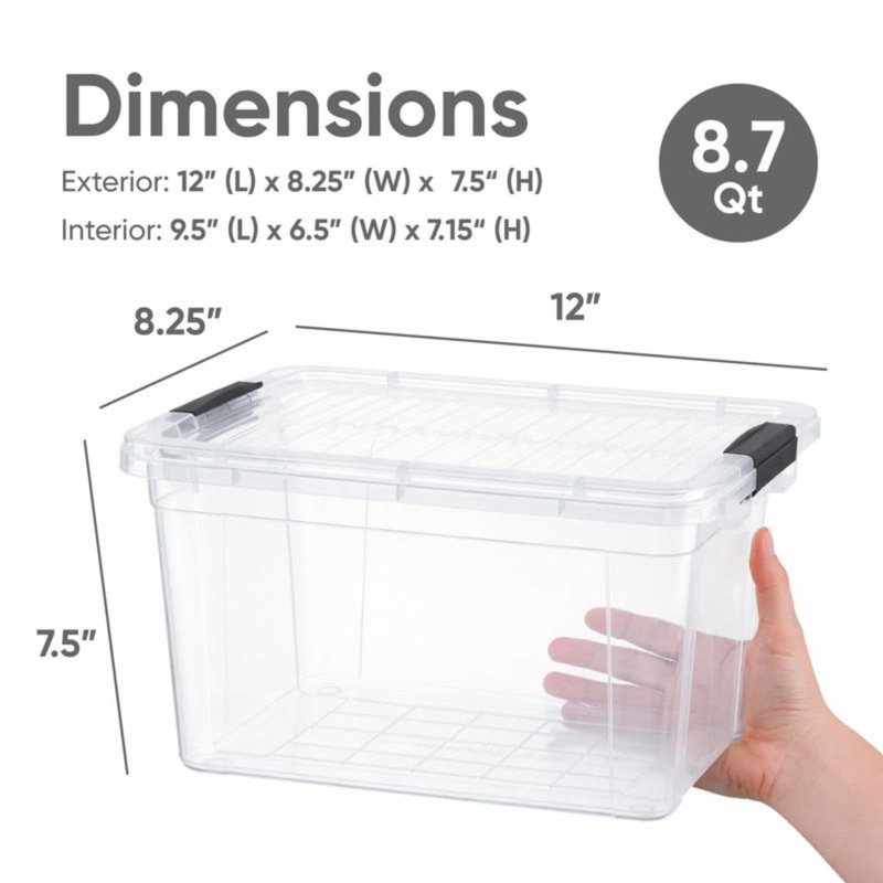  Boîte de rangement transparente avec couvercle, 8,7 pintes de bacs en plastique pour l'organisation, caisses empilables, sans BPA, non toxique, sans odeur, organisateurs pour la maison, le bureau, l'école et le dortoir, paquet de 10