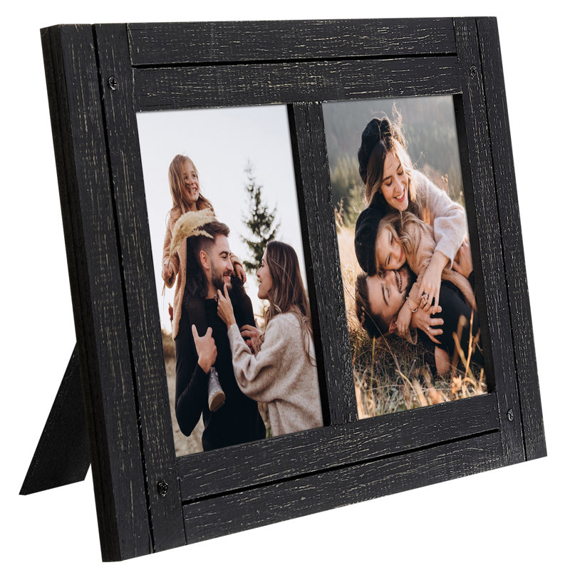 Double cadre photo - cadres photo en bois vieilli avec verre poli et transparent pour table et mur