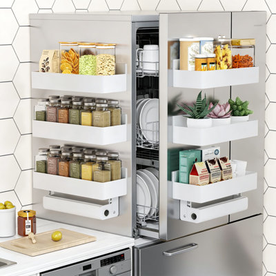 Magnetic Spice Rack For Refrigerator - Heavy Duty Kitchen Organizer With Strong Magnets, No Installation Needed, Adjustable Storage Shelves For Metal Surfaces (6 Pack)
