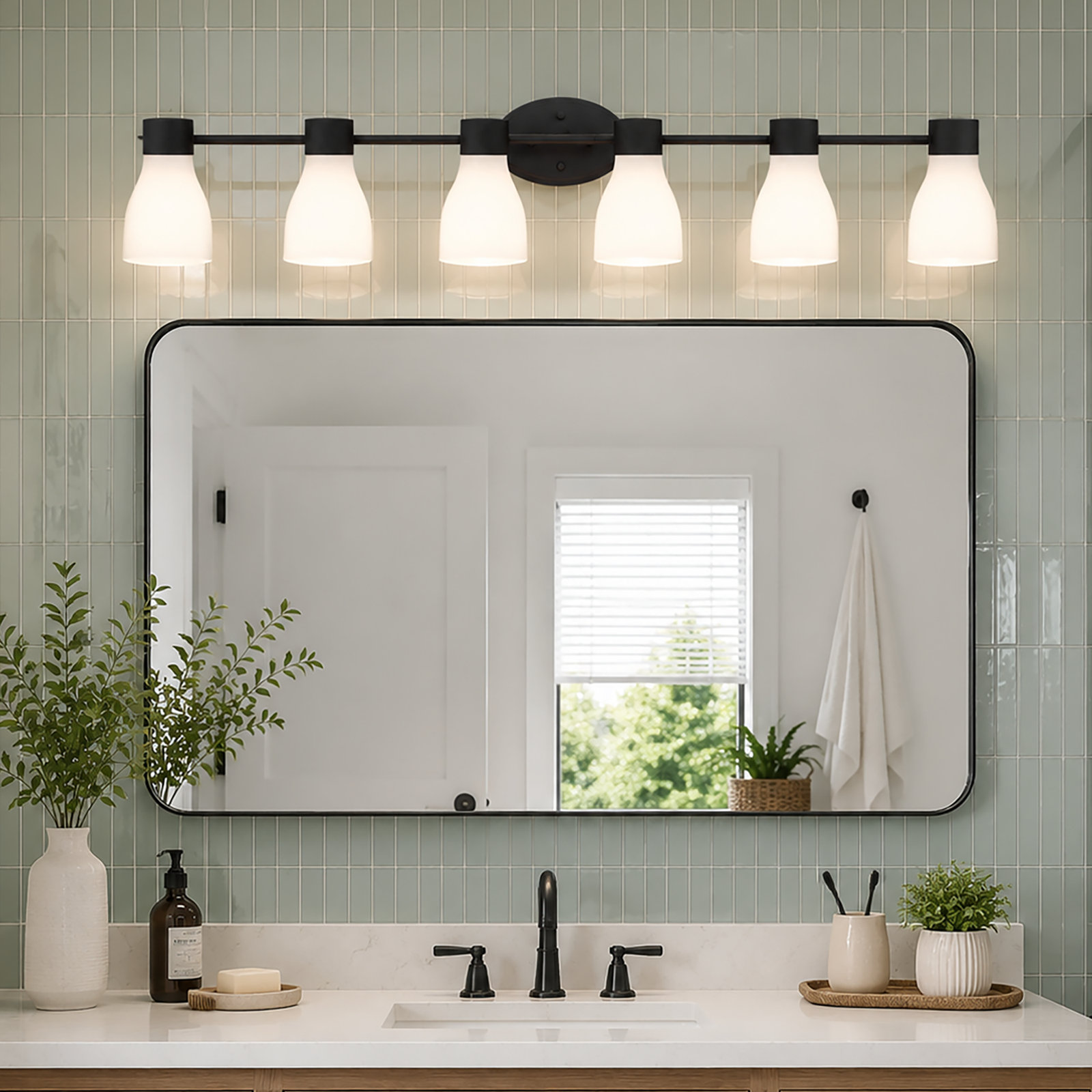 Jessa Opal Glass Dimmable Vanity Light, Matte Black, 6
