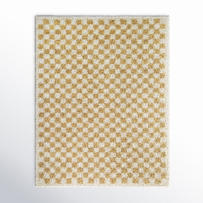 Walker Checkered Mustard/Cream Shag Area Rug